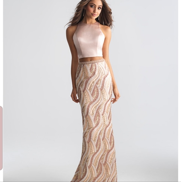 Size 4 Light Pink blush & champagne Two Piece Prom Gown - Picture 15 of 16